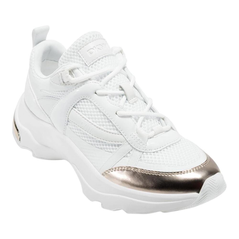 DKNY Women's Juna Lace Up Running Sneakers White Gold Size 6 1/2